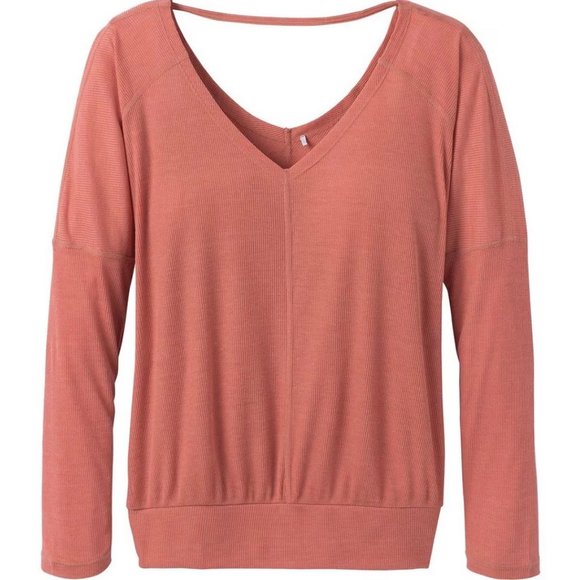 Prana Ribbed Orona Yoga Top Toasted Terracotta Dolman Sleeve M - Picture 2 of 10